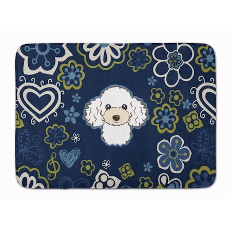 Carolines Treasures Blue Flowers White Poodle Machine Washable Memory Foam Mat BB5108RUG